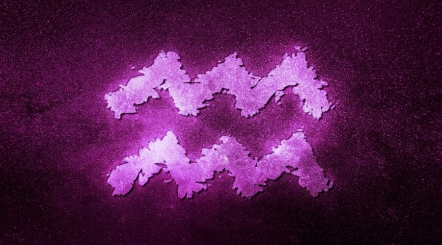 Aquarius zodiac sign, night sky, Horoscope Astrology background, Aquarius, magenta space background